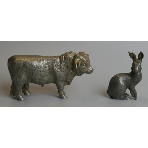 208 - Pewter Bull & Hare - Signed J.G. Moore