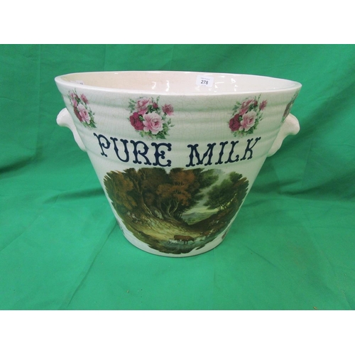 278 - Large Ironstone pure milk pail - Approx height: 28cm