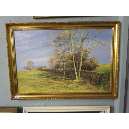 293 - Oil on board - Cotswold Gold by Akin of Malvern - Approx image size: 75cm x 50cm