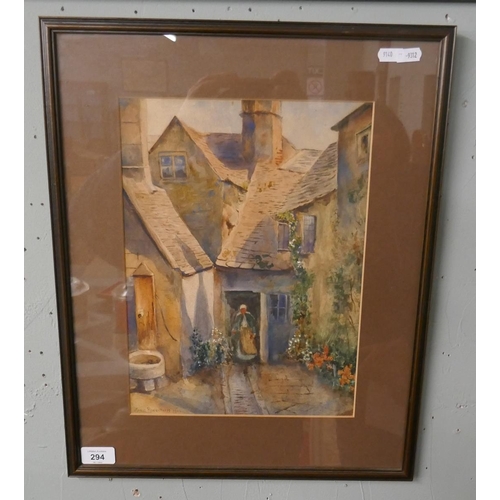 294 - Watercolour Cotswold Cottage by Marie Rowbotham dated 1924 - Approx image size: 25cm x 34cm