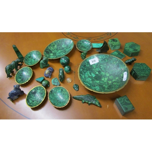 314 - Collection of Malachite carvings etc
