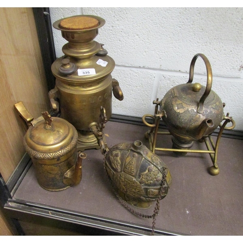 335 - Collection of brass to include spirit kettle and Russian items etc