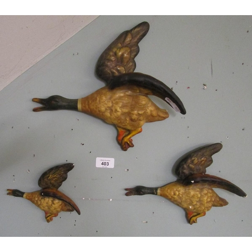 403 - 3 hand painted flying wall ducks A/F