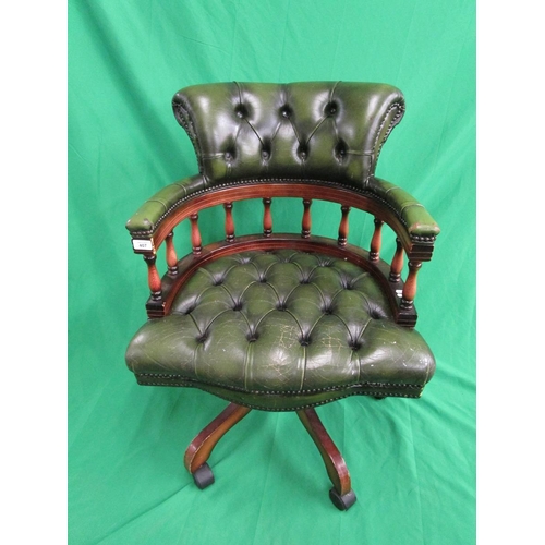 407 - Green leather office swivel chair