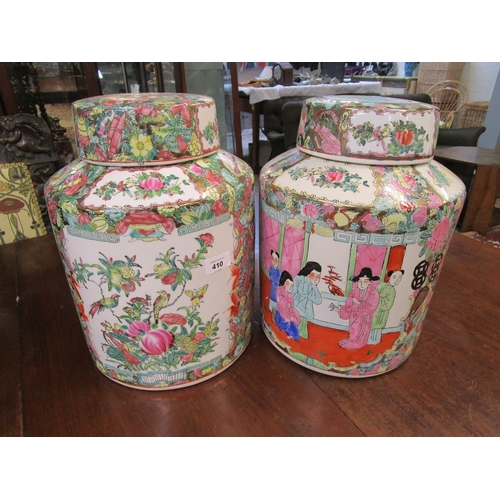 410 - Pair of Oriental lidded urns - Approx height: 37cm