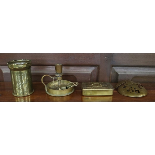 440 - Collection of trench art to include Christmas tin