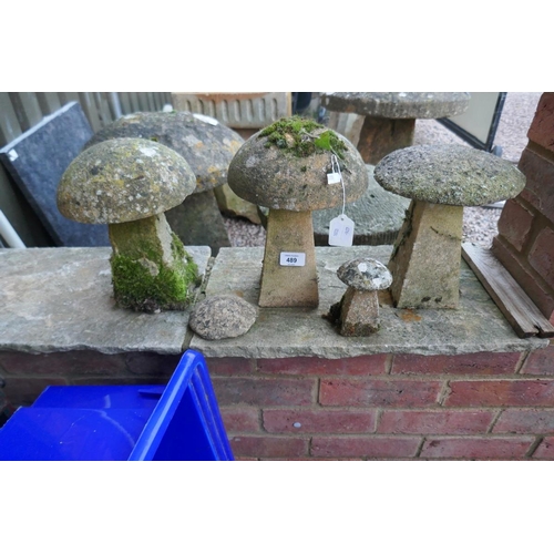 489 - Collection of miniature staddle stones - Approx height of tallest: 29cm