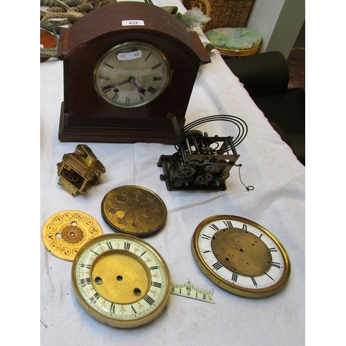 432 - Empire mantle clock together with watch parts