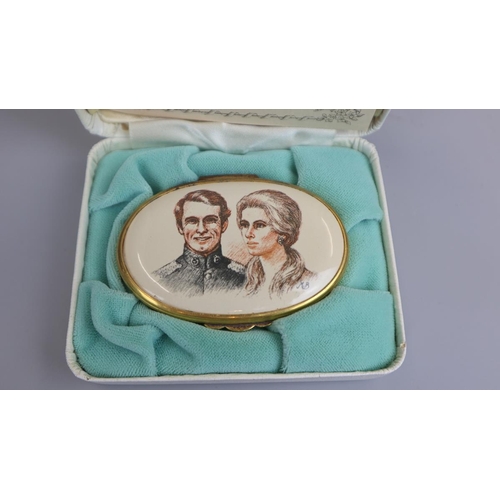 109 - Halcyon days enamels L/E Princess Anne and Captain Mark Phillips marriage pillbox