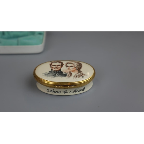 109 - Halcyon days enamels L/E Princess Anne and Captain Mark Phillips marriage pillbox