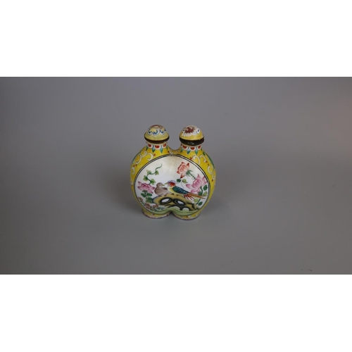 112 - 2 Oriental enamel scent bottles together with an enamel trinket box