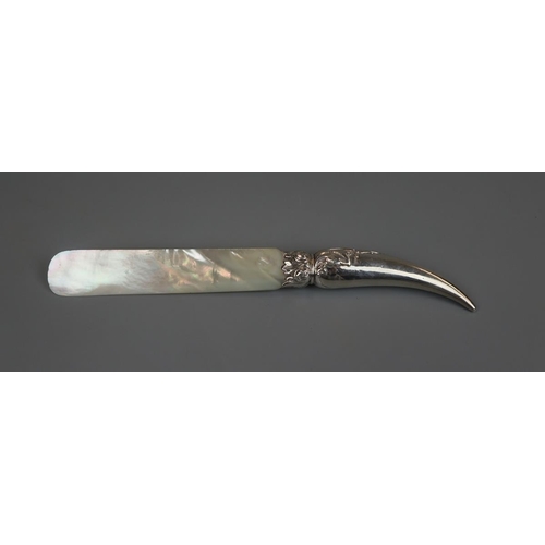 15 - Hallmarked silver letter opener with mother-of-pearl blade