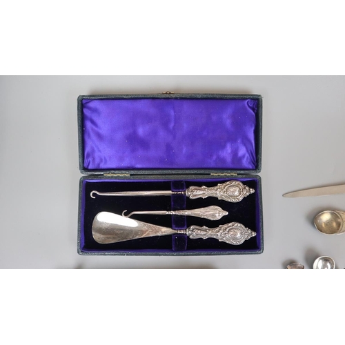 25 - Collection of silver and white metal items to include silver Coronation spoon