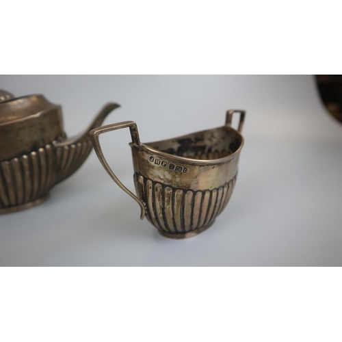 27 - Hallmarked silver teapot, sugar bowl & milk jug - Approx gross weight: 388g