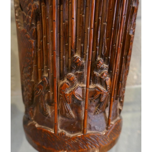 172 - Pair of carved bamboo brush pots - Approx height: 23cm