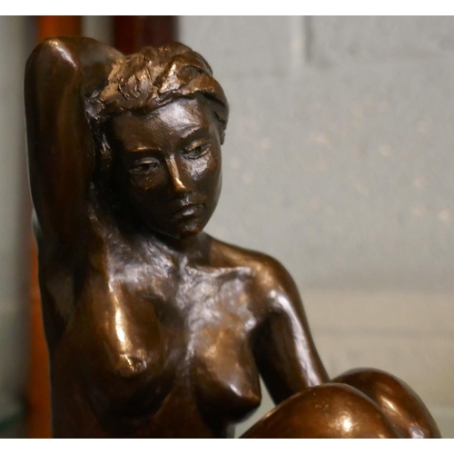 175 - Tom Greenshields cold cast bronze resin - Rosie holding her hair & Briony on her tummy