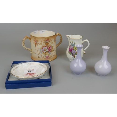 183 - Small collection of 20thC Royal Worcester ceramics to include a bottle holder celebrating 50th anniv... 