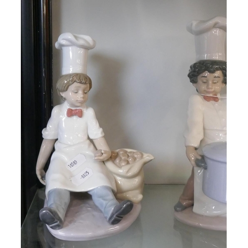 210 - 3 Lladro figures - 2 chefs and a waitress - 1 chef missing his knife