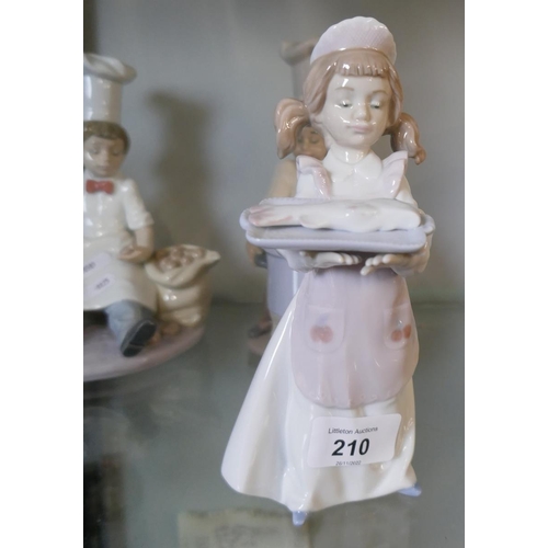 210 - 3 Lladro figures - 2 chefs and a waitress - 1 chef missing his knife