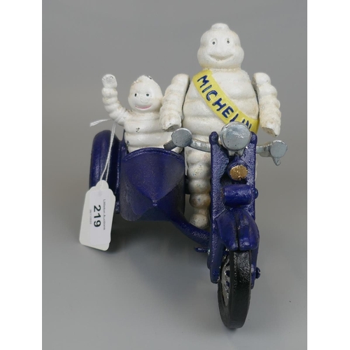 219 - Cast iron Michelin Man motorcycle & sidecar figure