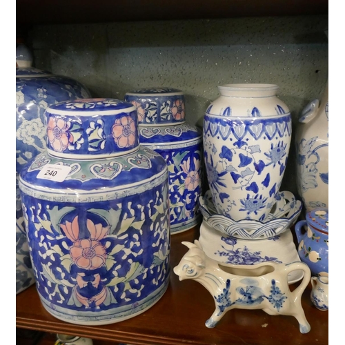 240 - Collection of blue and white vases etc