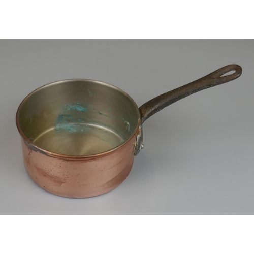 249 - Graduated copper saucepans with plate