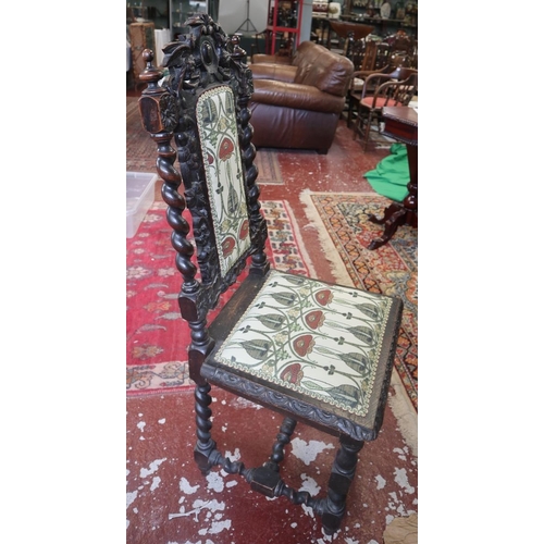 408 - 4 carved oak upholstered chairs