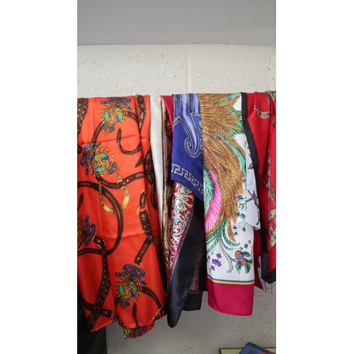 424 - Collection of silk scarfs etc to include Chanel, Moschino, Hermes, Versace etc