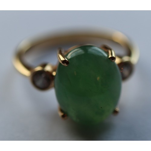 150 - 18ct gold jade & diamond set ring - Size N