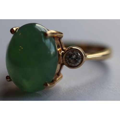 150 - 18ct gold jade & diamond set ring - Size N