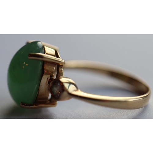 150 - 18ct gold jade & diamond set ring - Size N