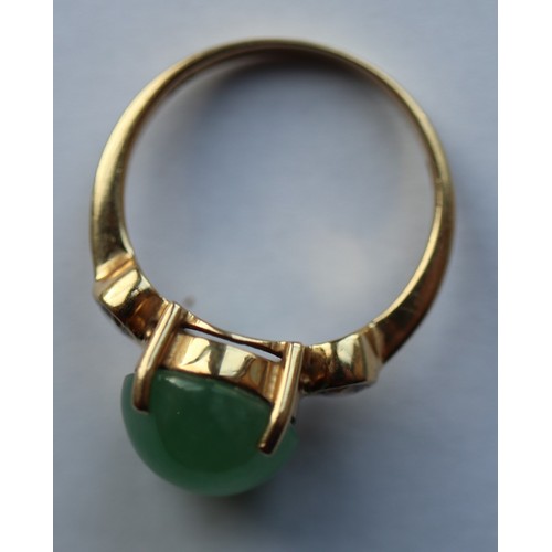 150 - 18ct gold jade & diamond set ring - Size N