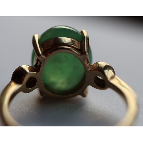 150 - 18ct gold jade & diamond set ring - Size N