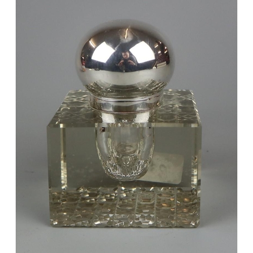 237 - Glass inkwell with hallmarked silver top