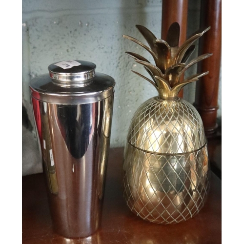 247 - Vintage pineapple ice bucket together with a cocktail shaker