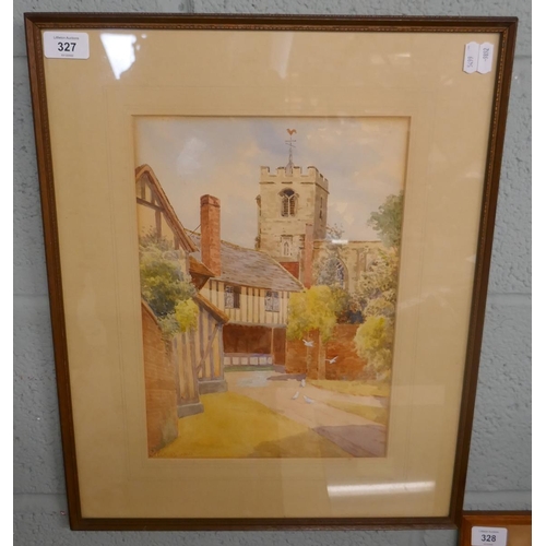 327 - Watercolour King Edwards School Stratford-upon-Avon signed Will Outhwaite ABWS - River scenes - Appr... 