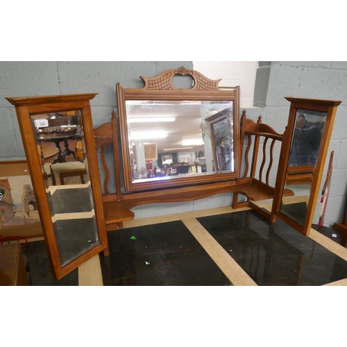 334 - Large satin wood vanity triptych mirror