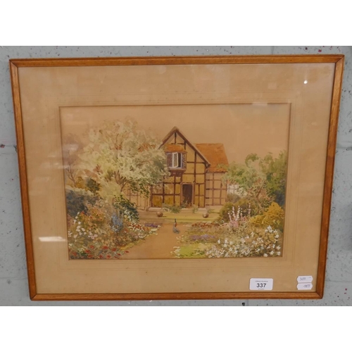 337 - Watercolour of Shakespeare's Garden signed Will Outhwaite ABWS - River scenes - Approx image size: 3... 