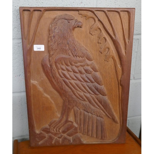 340 - Large, hardwood carved plaque of an Eagle