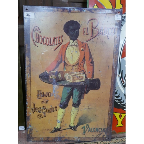 495 - Chocolates el Barco metal sign - Approx size: 60cm x 40cm