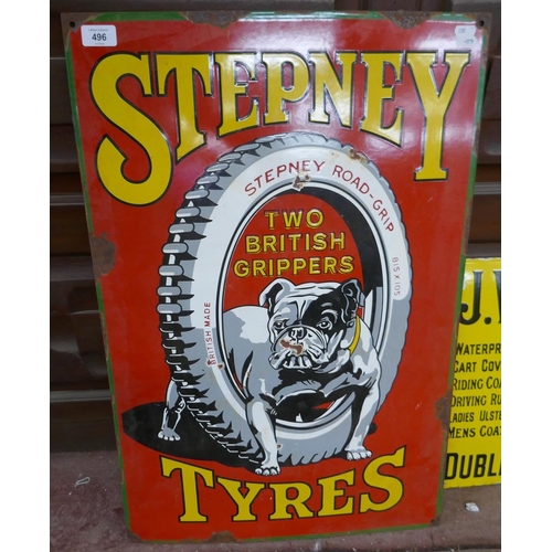 496 - Enamel sign - Stepney Tyres - Approx size: 49cm x 74cm