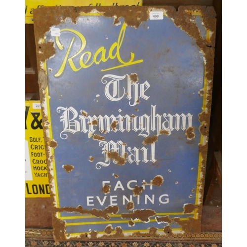 499 - Birmingham Mail enamel sign - Approx size: 51cm x 76cm