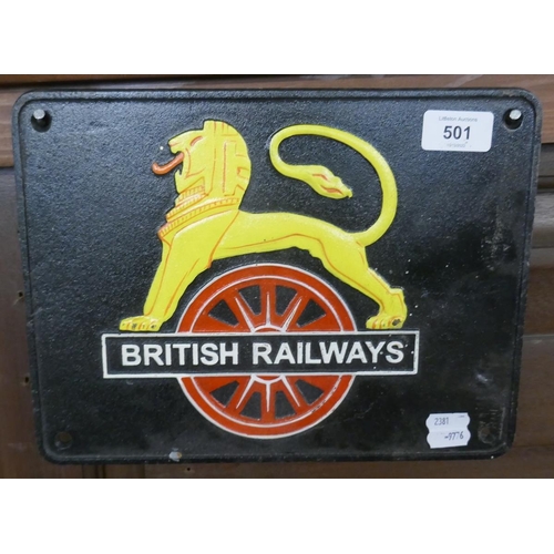 501 - British Railways cast iron sign - Approx size: 22cm x 27cm