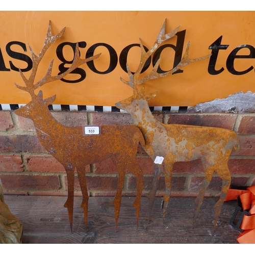 533 - 2 rusty reindeer silhouettes - Approx height: 62cm