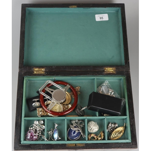 95 - Inlaid jewellery box with costume jewellery