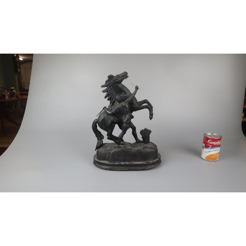 236 - Pair of statues - Man rearing horse - Approx height: 34cm