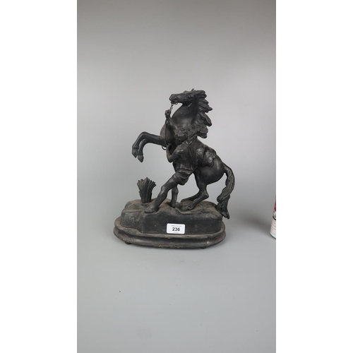 236 - Pair of statues - Man rearing horse - Approx height: 34cm