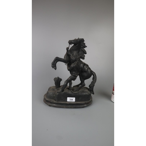 236 - Pair of statues - Man rearing horse - Approx height: 34cm