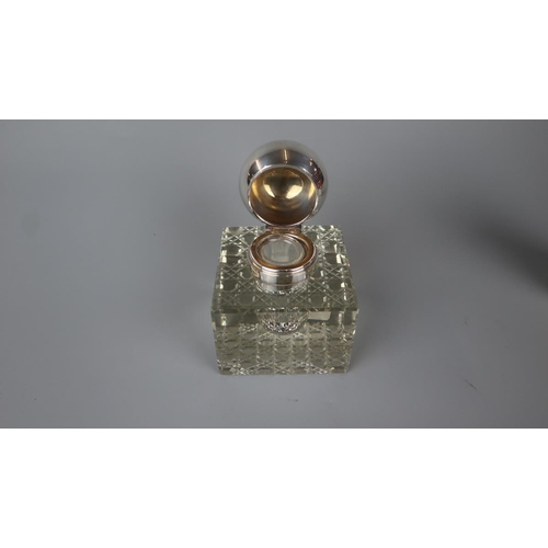 237 - Glass inkwell with hallmarked silver top