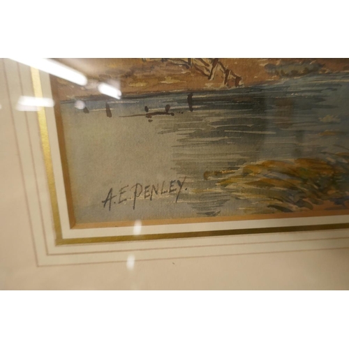 313 - 2 watercolours signed A.E. Penley - River scenes - Approx image sizes: 34cm x 23cm